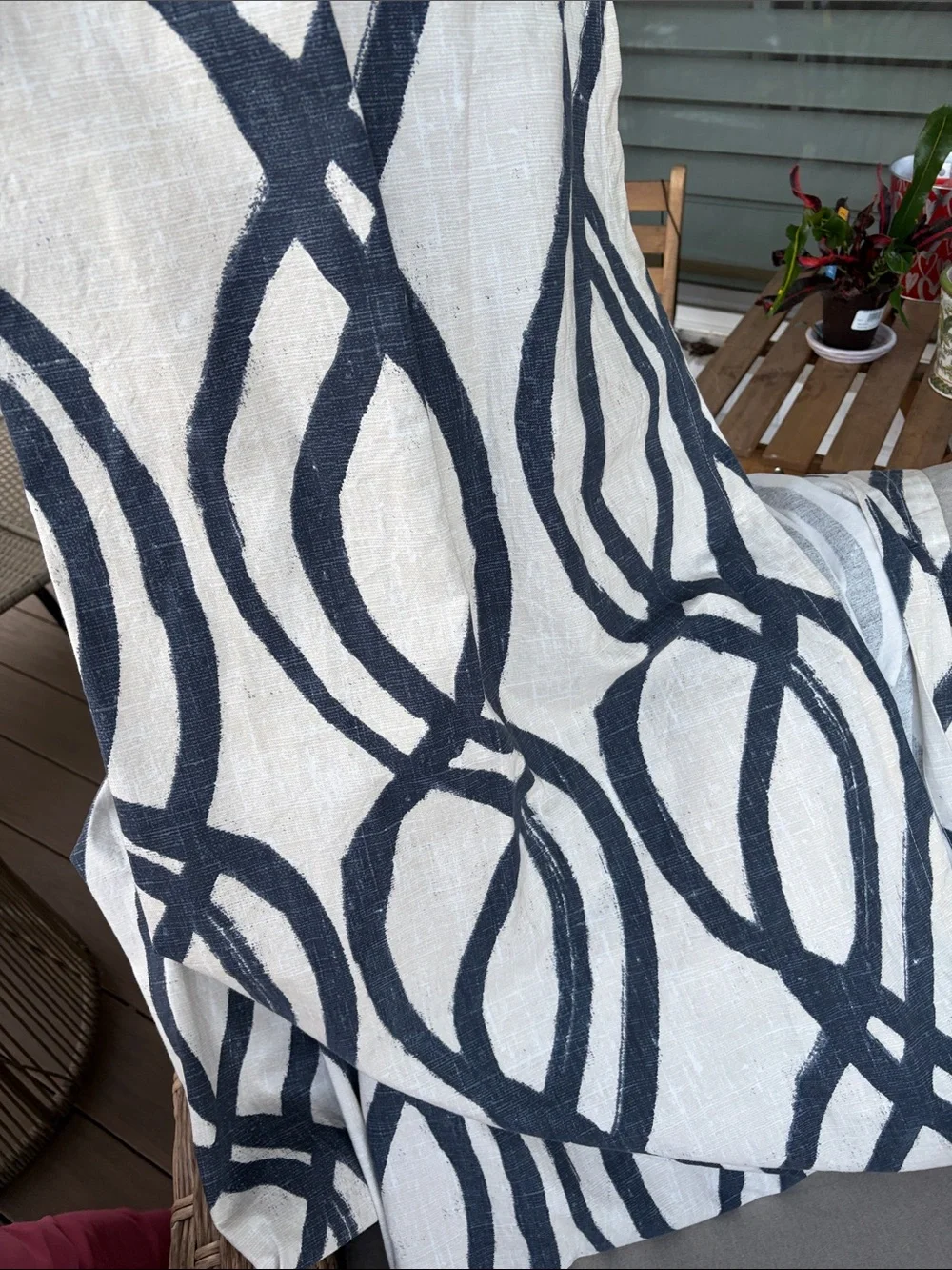2 West Elm Black and Cream Cotton Curtain Panel with Abstract Print